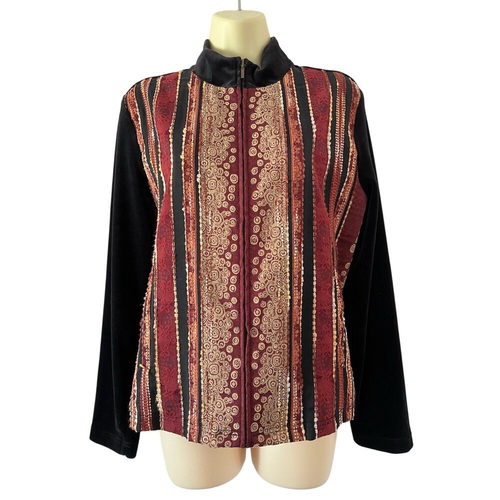 Coldwater Creek Retro Multicolor Abstract Emboridered Zipper Front Jacket Size M